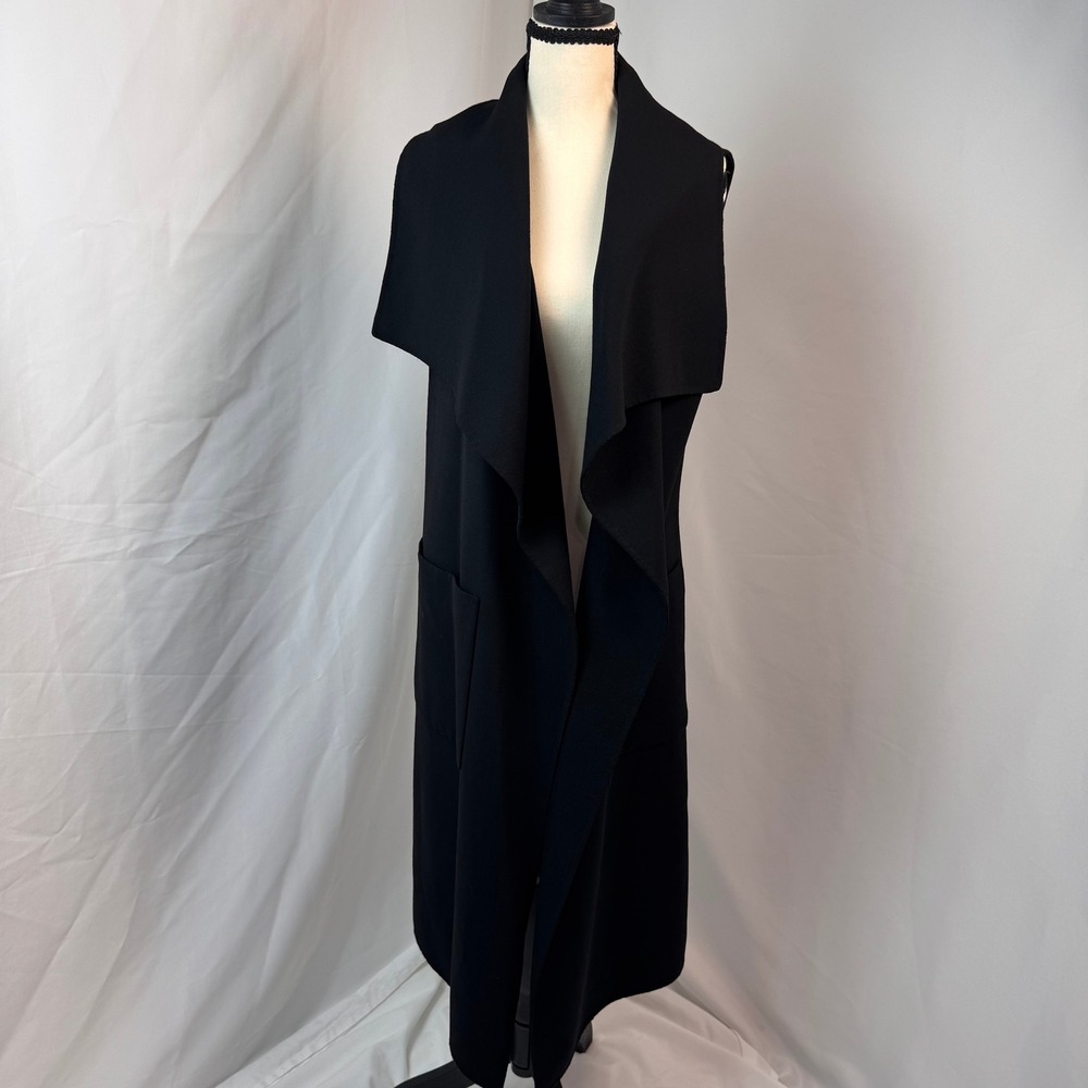 Mackage Tessana Sleeveless Long Vest Women M Black Wool Blend Waterfall Collar